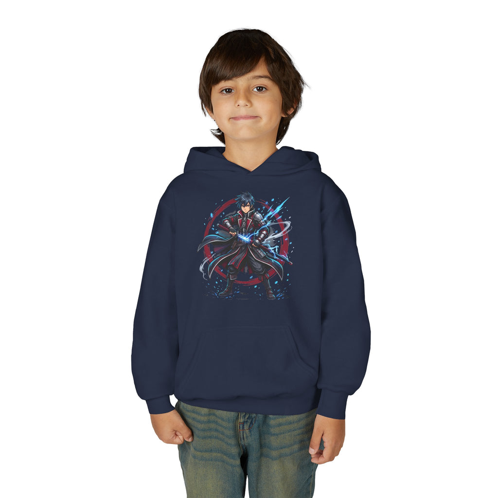 Anime Swordfighter Youth Hoodie — Cool Warrior Graphic Hooded Sweatshirt