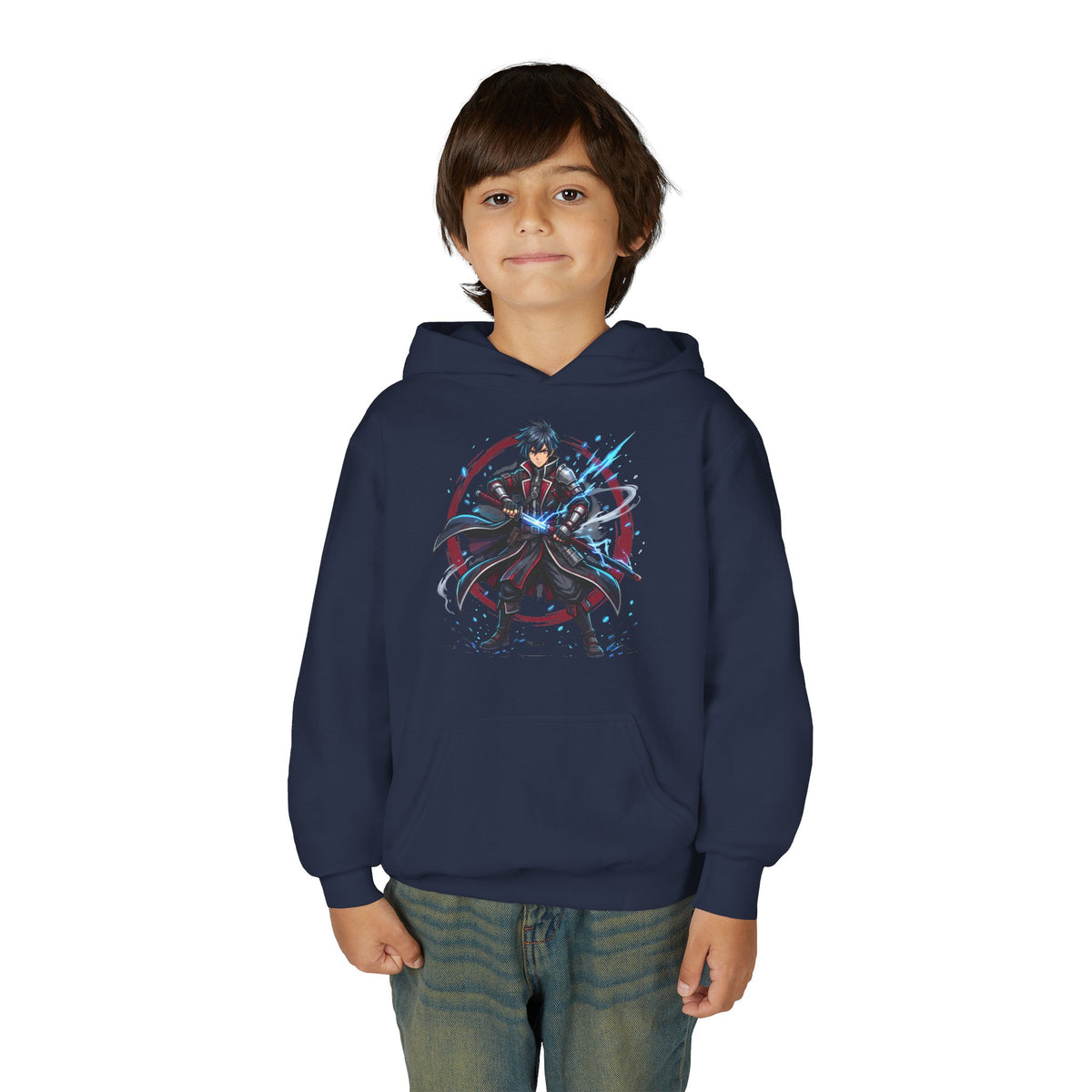 Anime Swordfighter Youth Hoodie — Cool Warrior Graphic Hooded Sweatshirt