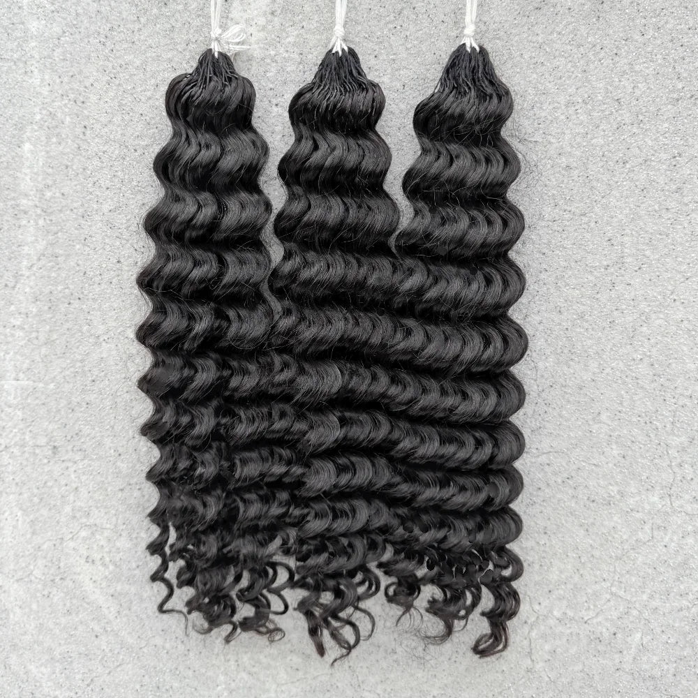 Miracle Knots Feather Deep Wave Crochet Human Hair Braiding Extensions Knotless Pre Separated Hair With String Soft Natural Curls Boho Crochet Braids Lightweight Comfortable Reusable 60g/60 Strands For Women