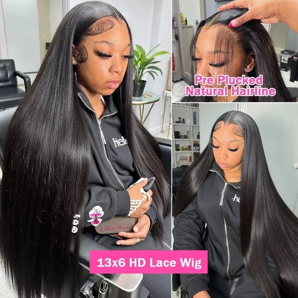 Glueless Bone Straight Human Hair Wigs 220 Density 13X4 13X6 HD Transparent Lace Frontal Wig Natural Black For Women 5X5 HD Lace Closure Wig 40 Inch