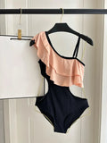Figure-Flattering Color Block One Shoulder Bathing Suit