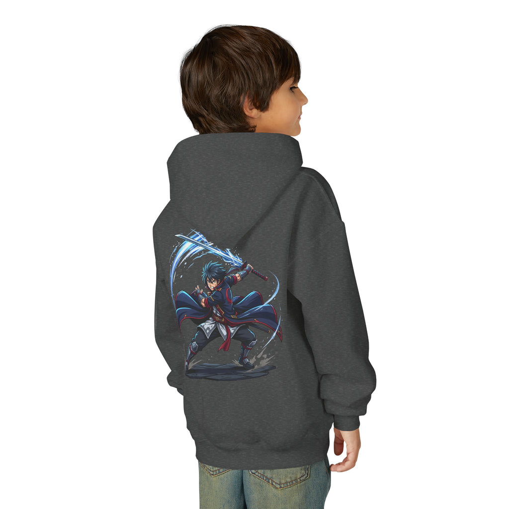 Anime Swordfighter Youth Hoodie — Cool Warrior Graphic Hooded Sweatshirt