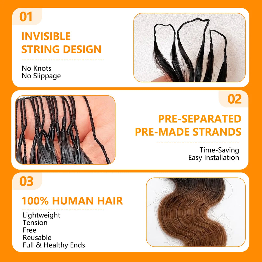 T1B/30 TB30 Ombre Highlight 12A Human Hair Body Wave Crochet Extensions Miracle Knots Feather Invisible Knotless Pre Separated Boho Braiding Hair Natural Look