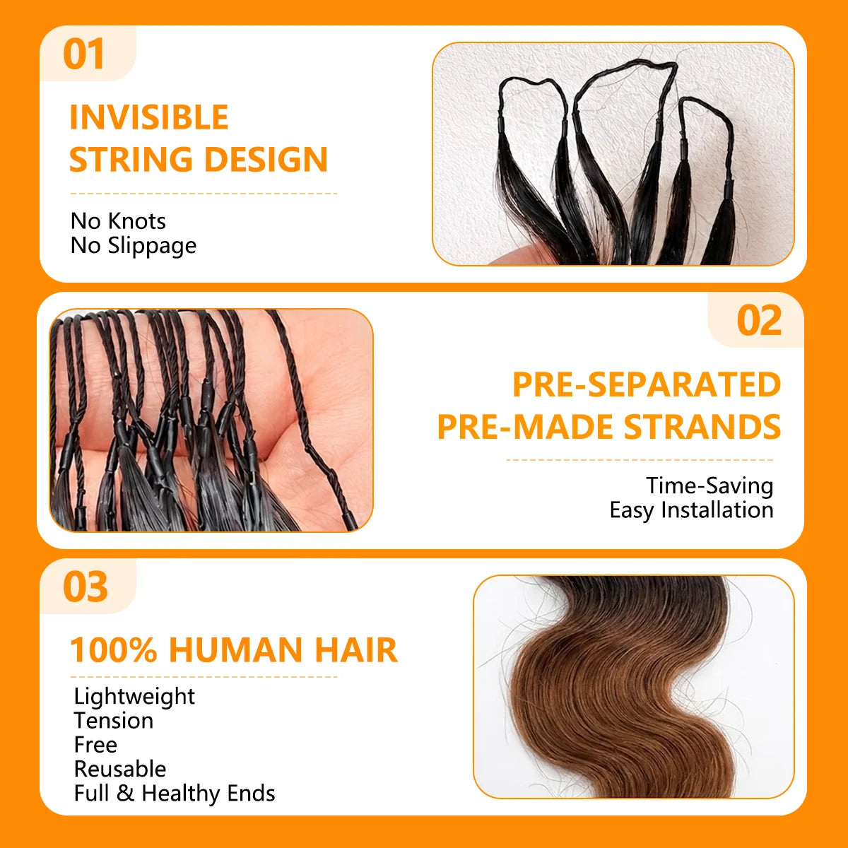 T1B/30 TB30 Ombre Highlight 12A Human Hair Body Wave Crochet Extensions Miracle Knots Feather Invisible Knotless Pre Separated Boho Braiding Hair Natural Look