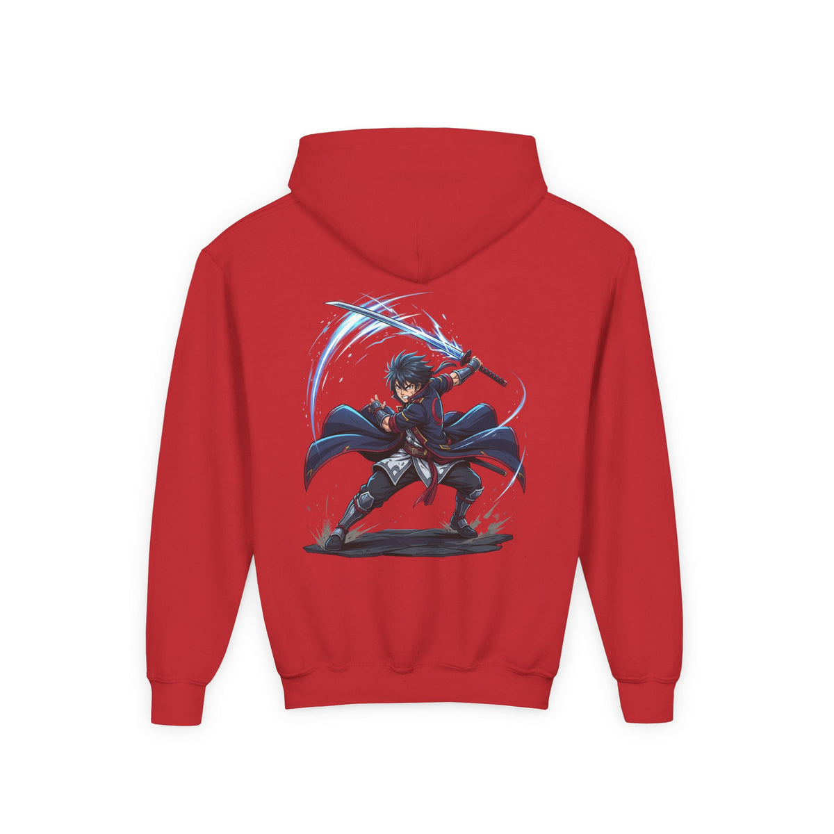Anime Swordfighter Youth Hoodie — Cool Warrior Graphic Hooded Sweatshirt