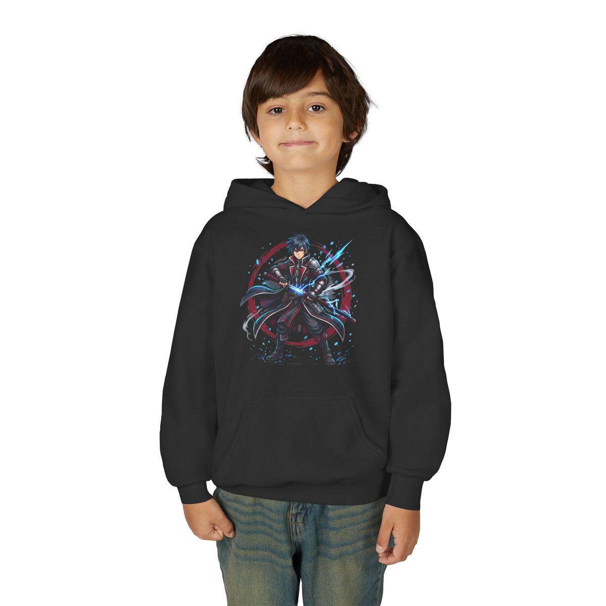 Anime Swordfighter Youth Hoodie — Cool Warrior Graphic Hooded Sweatshirt