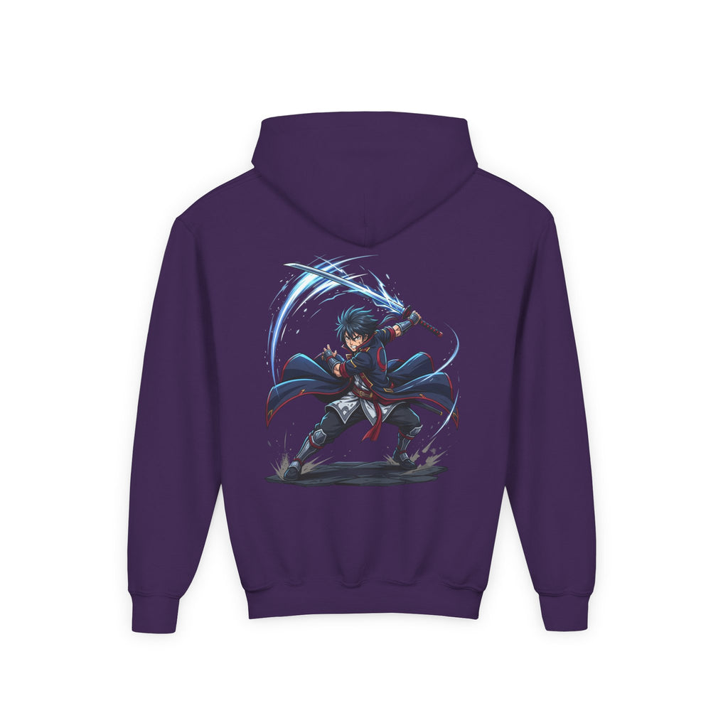 Anime Swordfighter Youth Hoodie — Cool Warrior Graphic Hooded Sweatshirt