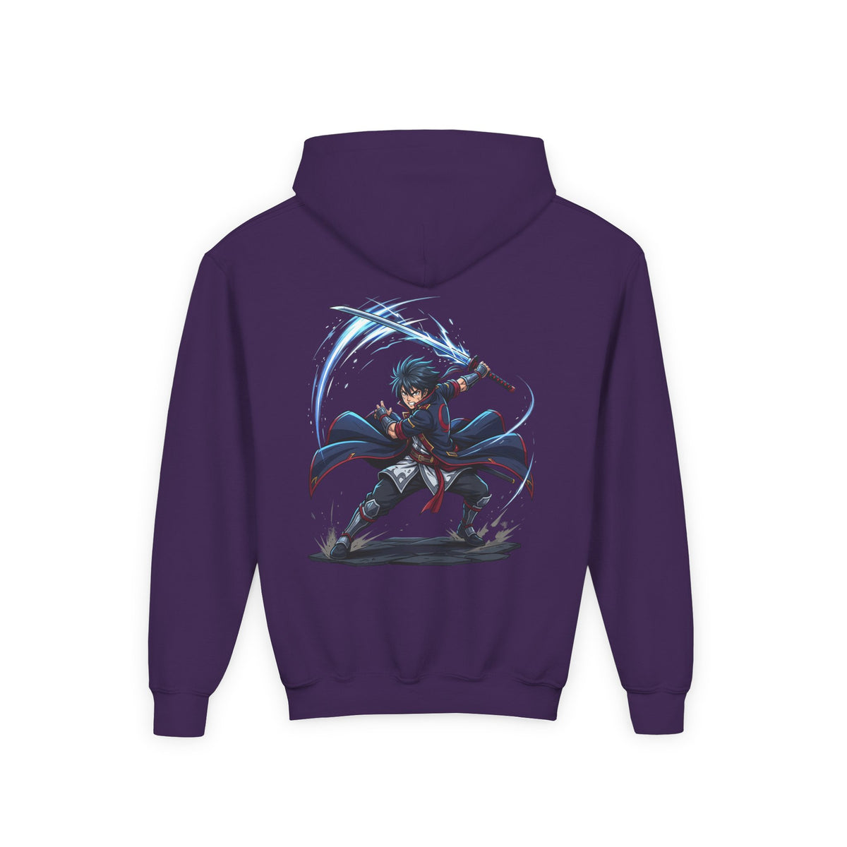 Anime Swordfighter Youth Hoodie — Cool Warrior Graphic Hooded Sweatshirt