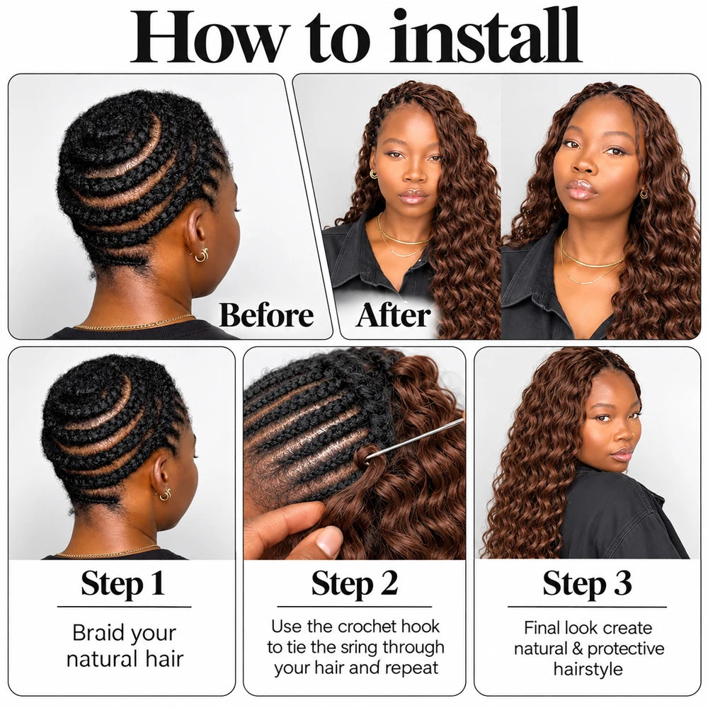 #4 Brown Deep Wave Crochet Human Hair Miracle Knots Feather Crochet Pre Separated Braiding Hair Virgin Remy Soft Natural Wavy Texture Lightweight Knotless Boho Protective Hairstyle For Women Hair Extensions