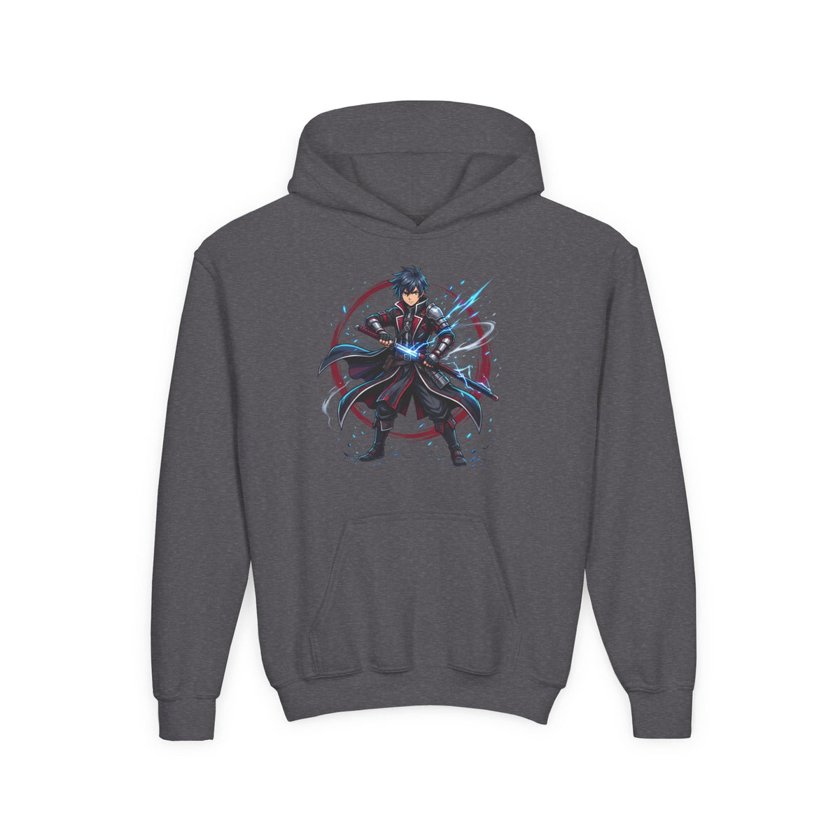 Anime Swordfighter Youth Hoodie — Cool Warrior Graphic Hooded Sweatshirt