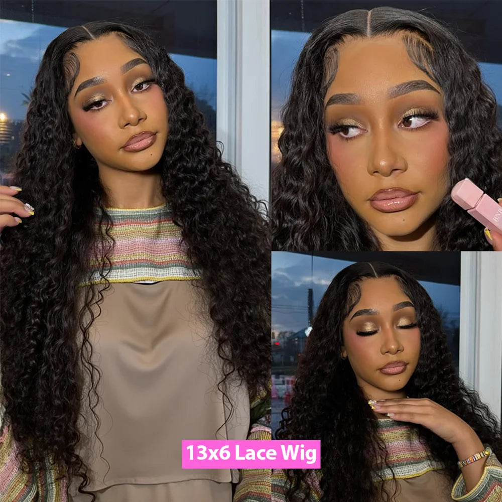 250 Density Deep Wave Wigs 13x6 HD Lace Front Human Hair Wig Brazilian 13x4 HD Lace Frontal Wig Water Wave Human Hair Wigs 5x5 Ready to Go HD Lace Glueless Wigss for Black Women