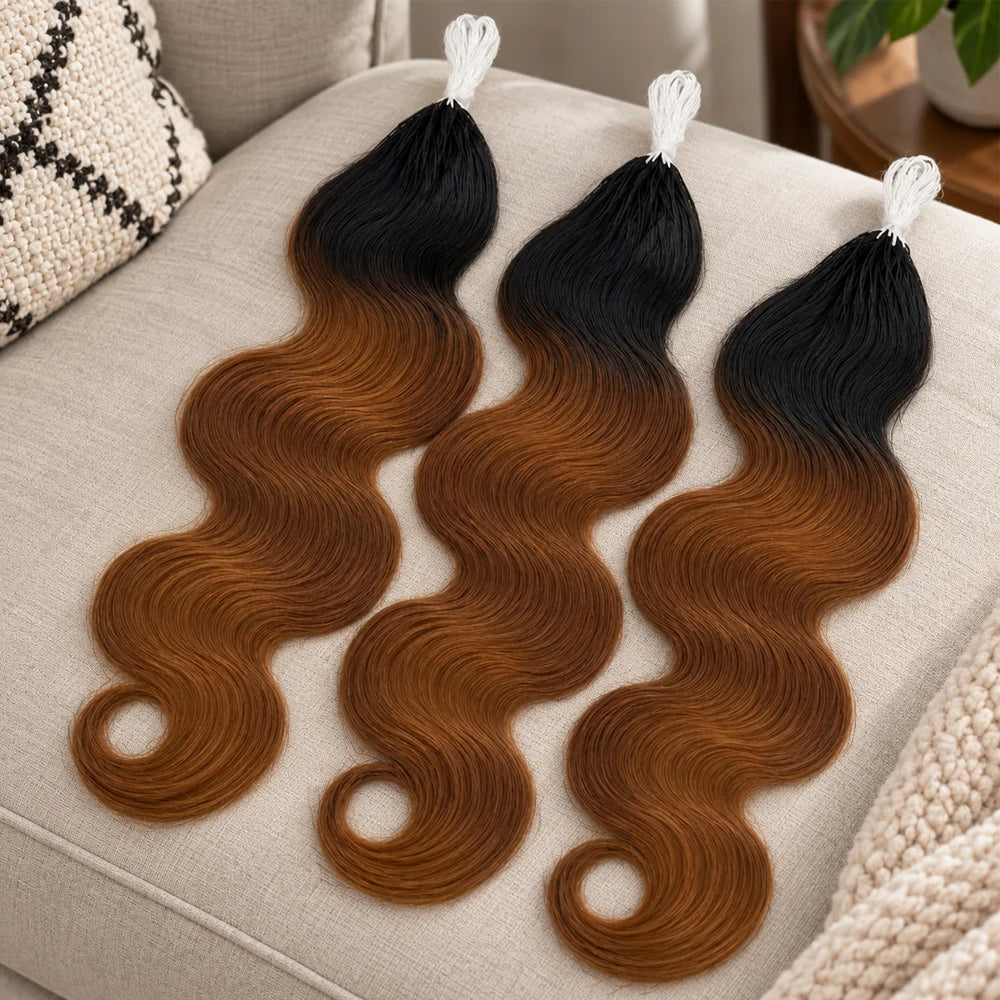 Miracle Knots T1B/30 TB30 Ombre Highlight 12A Human Hair Body Wave Feather Crochet Hair Invisible Knotless Pre Separated Boho Braiding Hair Soft Bouncy Natural Looking Easy Install
