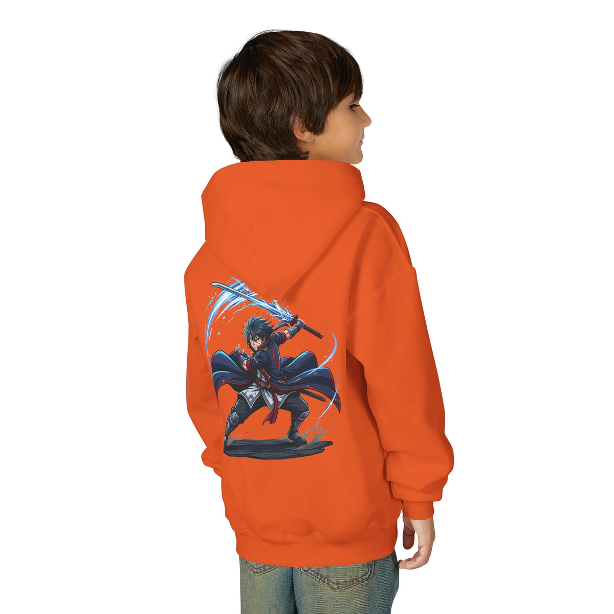 Anime Swordfighter Youth Hoodie — Cool Warrior Graphic Hooded Sweatshirt