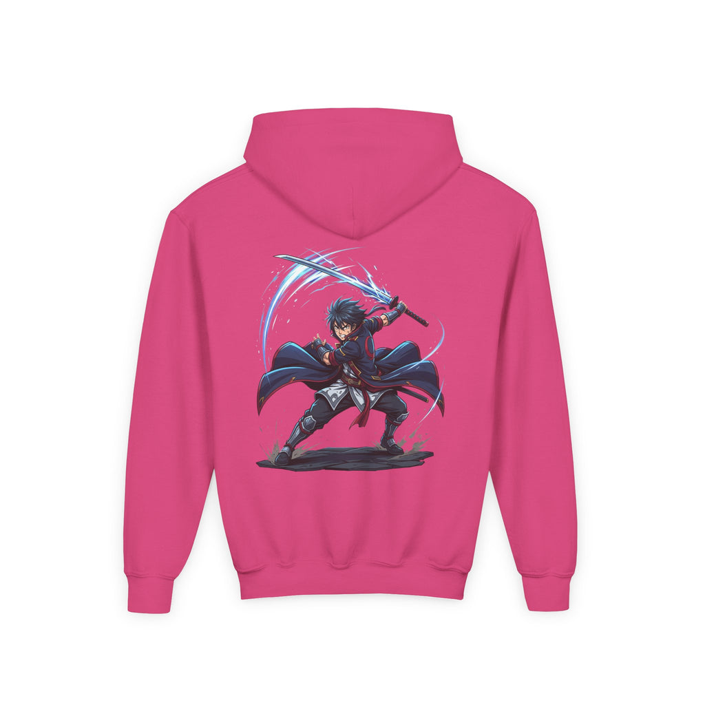 Anime Swordfighter Youth Hoodie — Cool Warrior Graphic Hooded Sweatshirt
