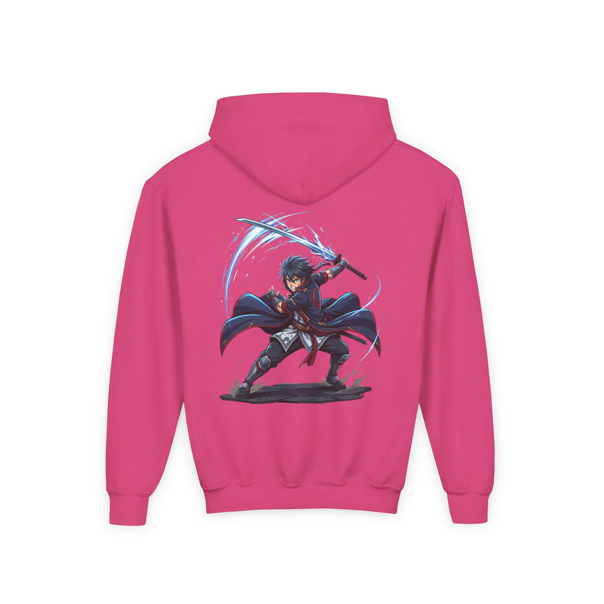 Anime Swordfighter Youth Hoodie — Cool Warrior Graphic Hooded Sweatshirt
