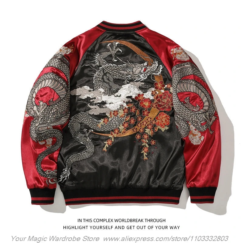 Asian Japanese Sukajan Style Embroidered Souvenir Jacket Outerwear Coat Yokosuka Embroidery Baseball Uniform for Couples