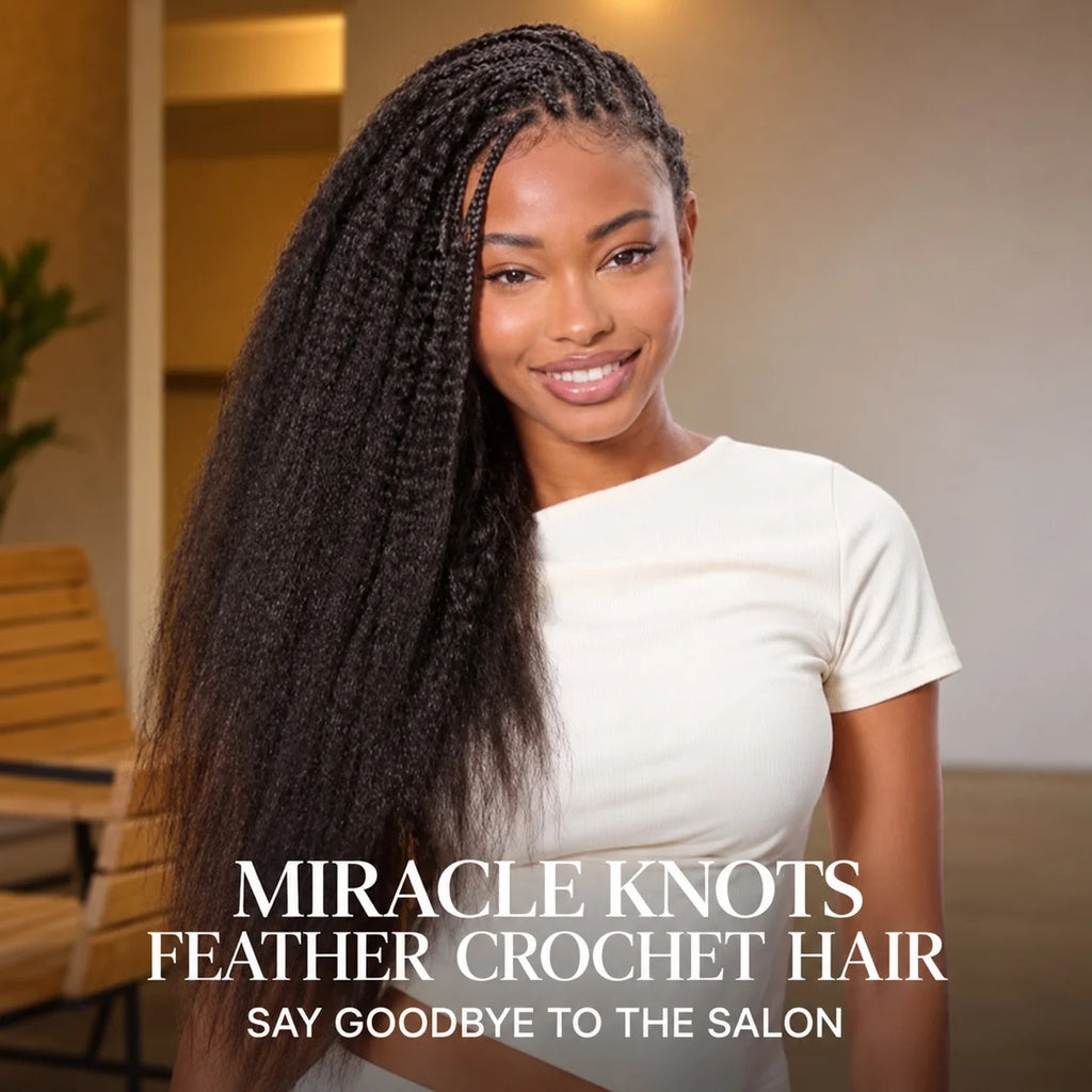 Kinky Straight Human Hair Crochet for Women Feather Hair Extensions Pre-Separated Lightweight Reusable Invisible Knots Natural Black Crochet Human Hair Bundles