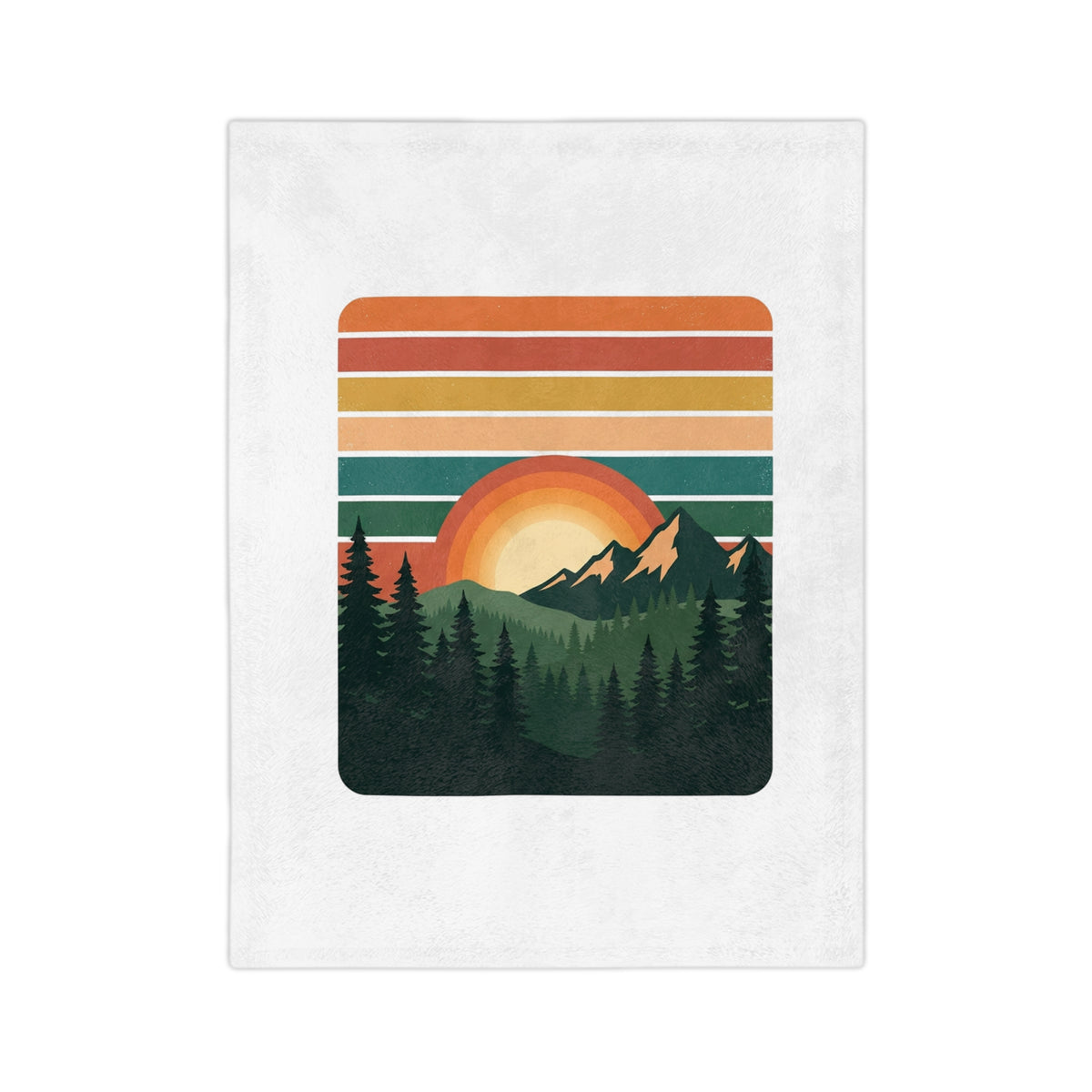 Retro Sunrise Mountain Blanket — Cozy Outdoor Forest Throw