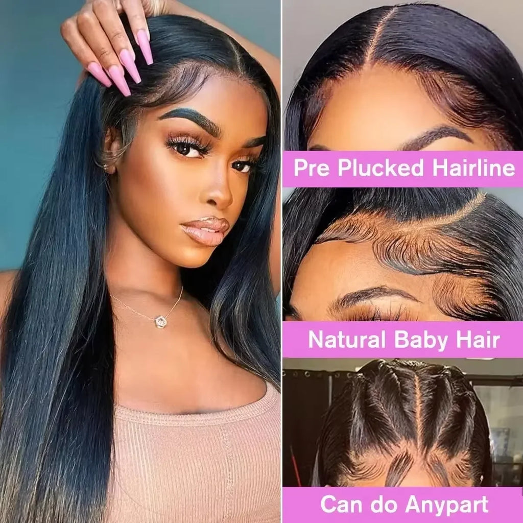 200% Density Bone Straight 7x6 HD Transparent Lace Frontal Wig 42 46 Inch Brazilian Natural Color Straight Human Hair Wig 7x6 HD Transparent Full Frontal Lace Pre Plucked Long Wigs For Women 40 46 Inch