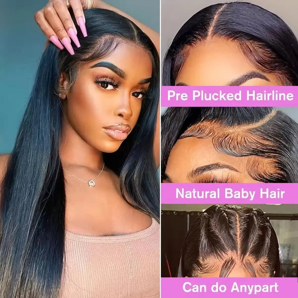 200% Density Bone Straight 7x6 HD Transparent Lace Frontal Wig 42 46 Inch Brazilian Natural Color Straight Human Hair Wig 7x6 HD Transparent Full Frontal Lace Pre Plucked Long Wigs For Women 40 46 Inch