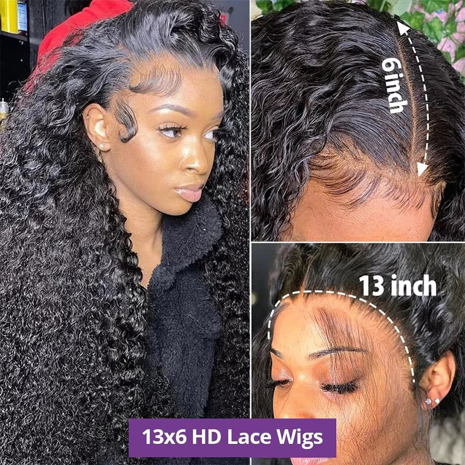 13x4 HD Lace Frontal Wig 13x6 Curly Human Hair Wigs Water Wave Human Hair Wig 30 40 Inch Loose Deep Wave Brazilian Choice Black