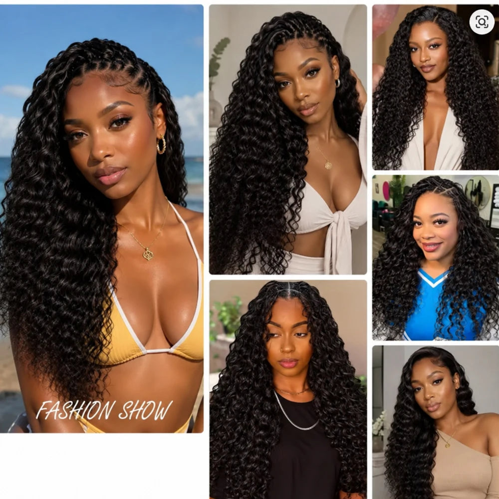 Deep Wave Crochet Human Hair Natural Black Miracle Knots Feather Knotless Extensions Pre Separated Invisible Pre Looped Braiding Hair Boho Braids Soft Lightweight Natural Looking Easy Install Reusable Style For Women