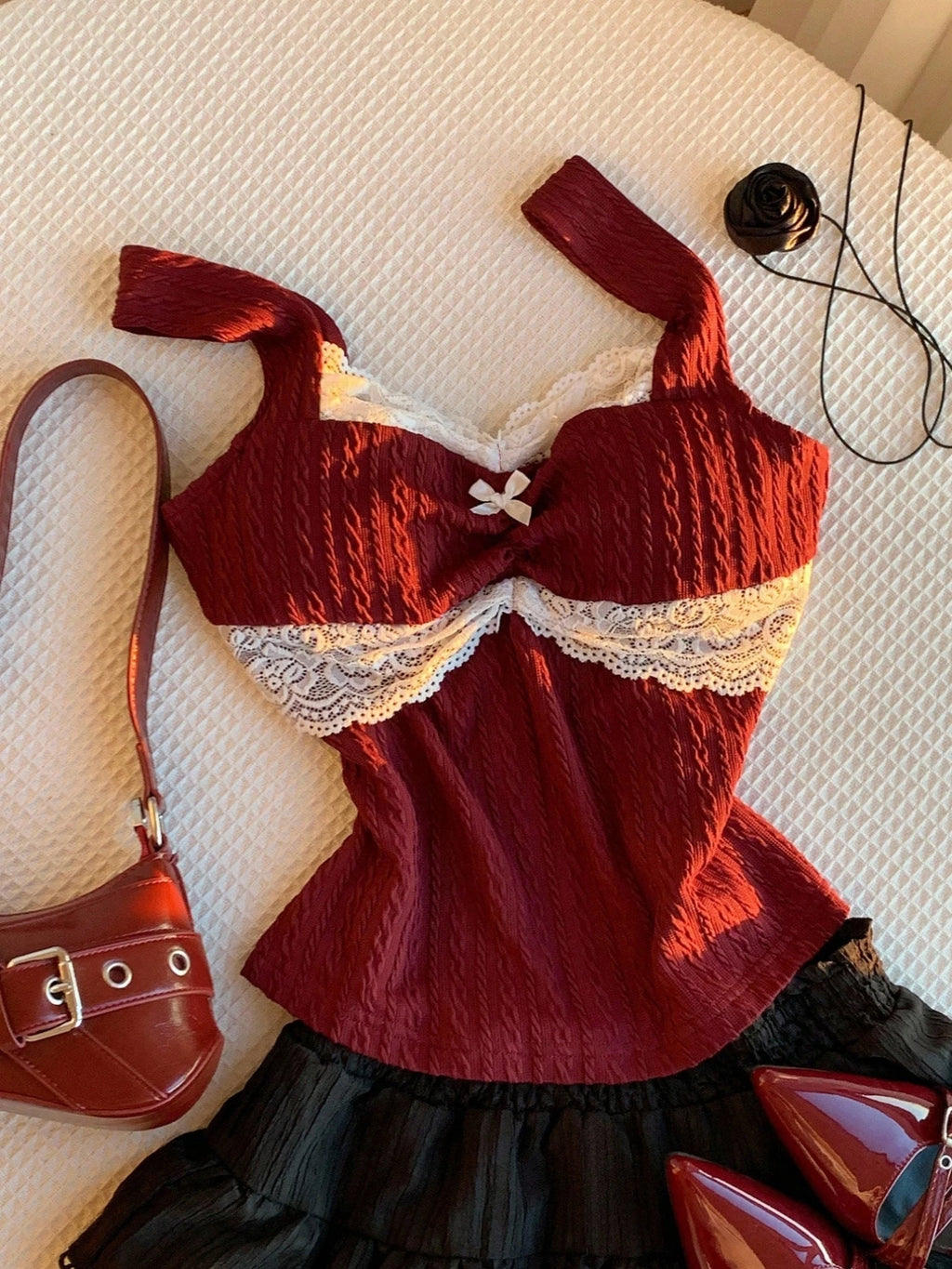 Y2K Lace Bow Tank Top