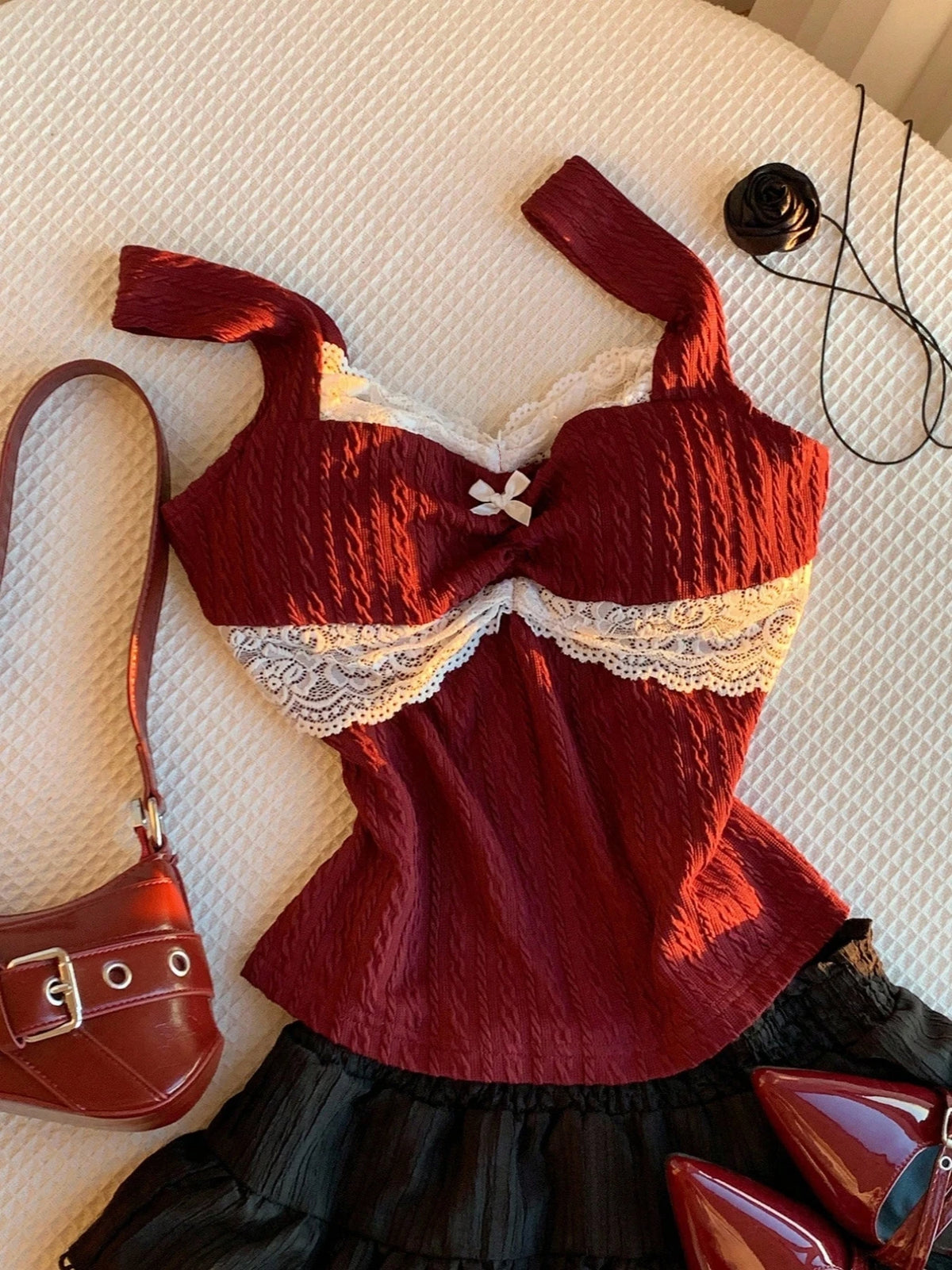 Y2K Lace Bow Tank Top