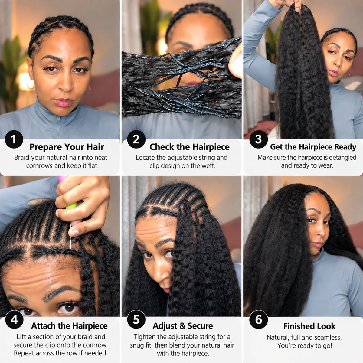 Kinky Straight Human Hair Crochet for Women Feather Hair Extensions Pre-Separated Lightweight Reusable Invisible Knots Natural Black Crochet Human Hair Bundles