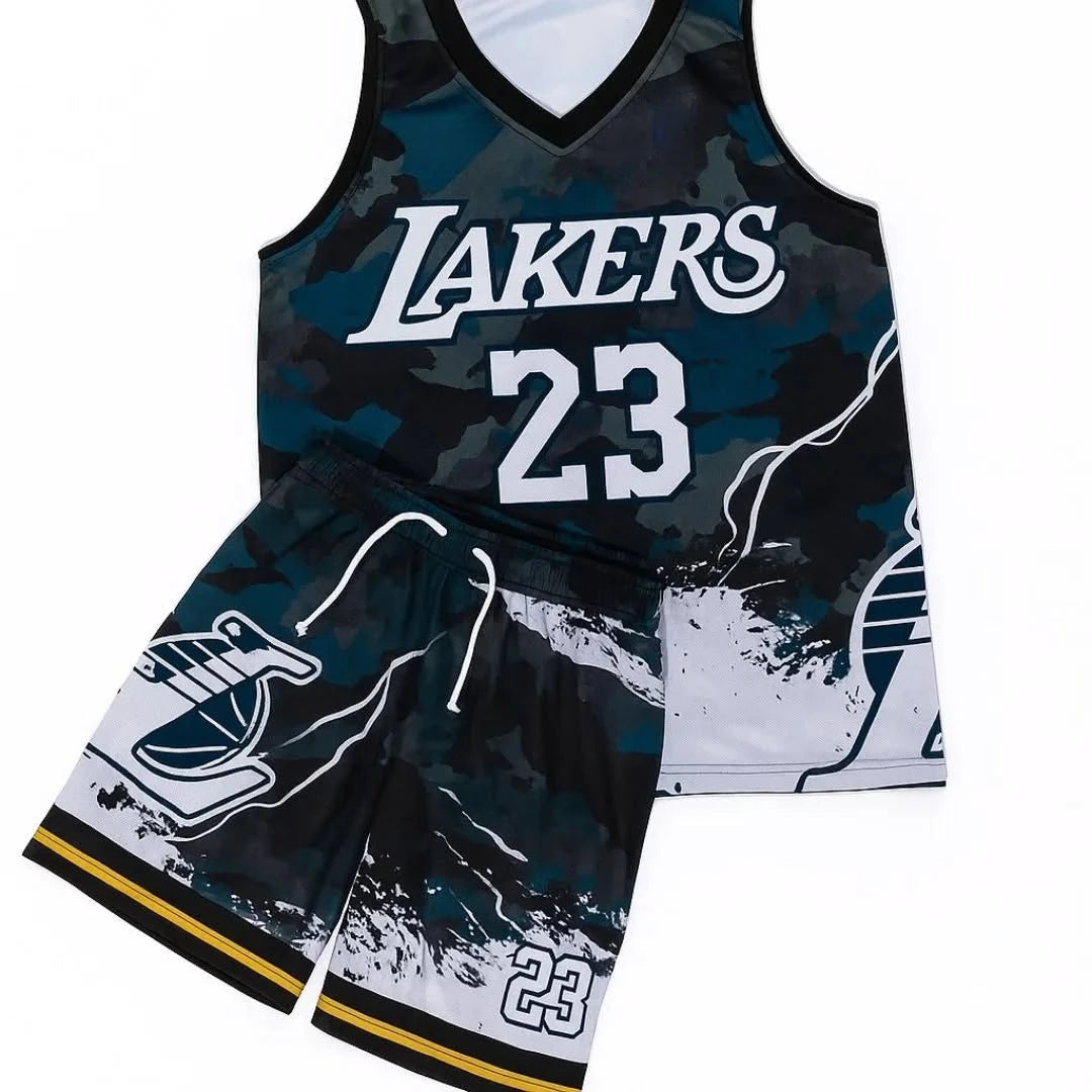 Model Men's Vest Sports Outfit - Casual, Quick-drying, Breathable - Suitable for Basketball Training - 2-piece Set