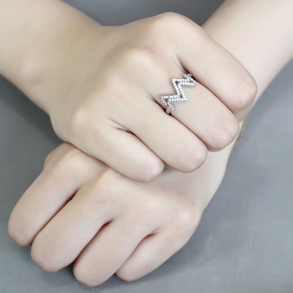 No Plating Stainless Steel Ring with AAA Grade CZ in Clear