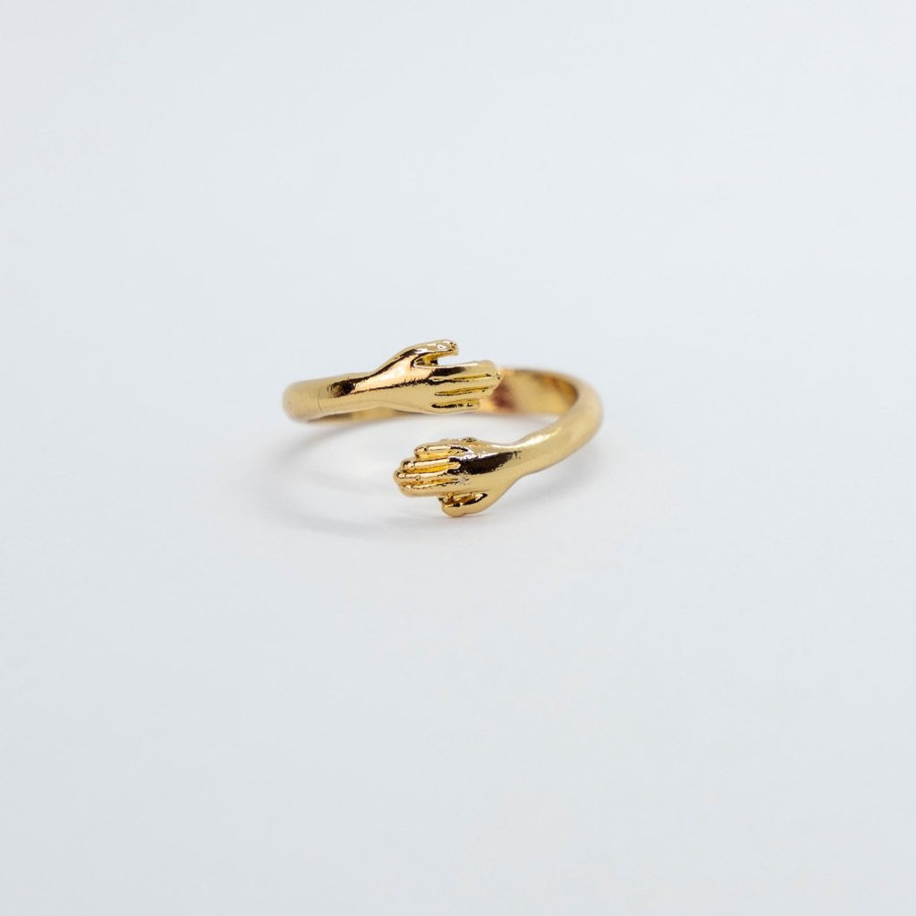 Silver/Gold Love Hugging Hand Couple Stackable Adjustable Love Ring