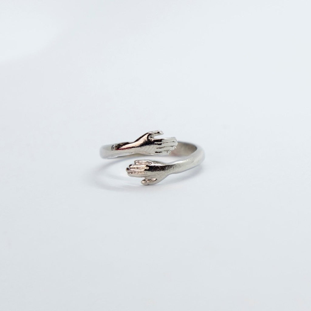 Silver/Gold Love Hugging Hand Couple Stackable Adjustable Love Ring