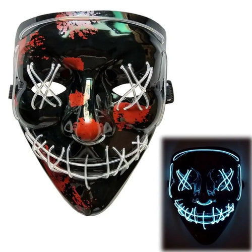 LED Scary Grin Mask: Halloween Costume DJ Party Light Up Glow-in-the-Dark