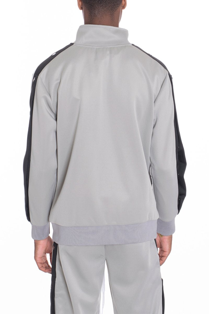 Snap Button Track Jacket- Grey