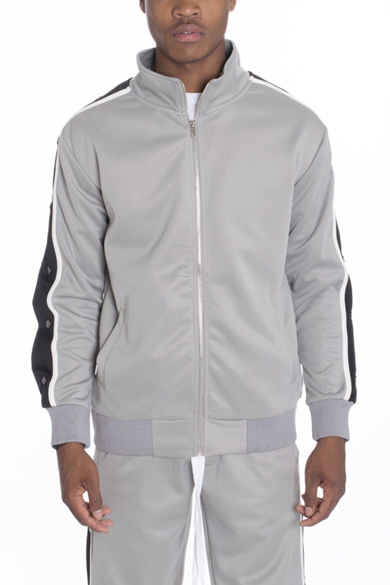 Snap Button Track Jacket- Grey