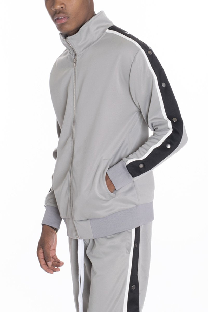 Snap Button Track Jacket- Grey
