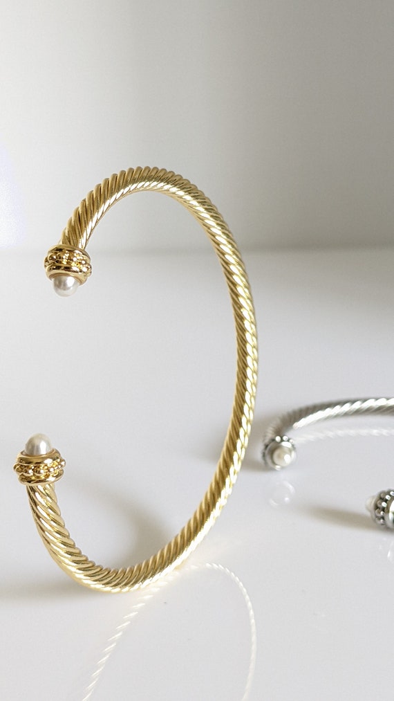 Gold Pearl Bangle Bracelet