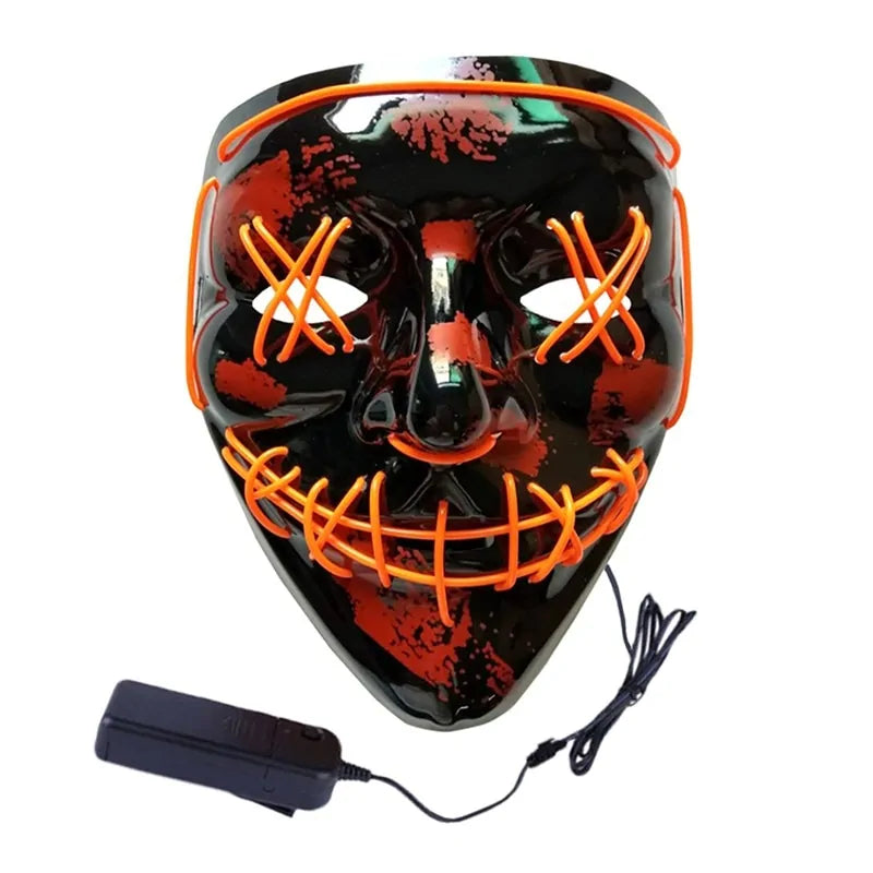 LED Scary Grin Mask: Halloween Costume DJ Party Light Up Glow-in-the-Dark