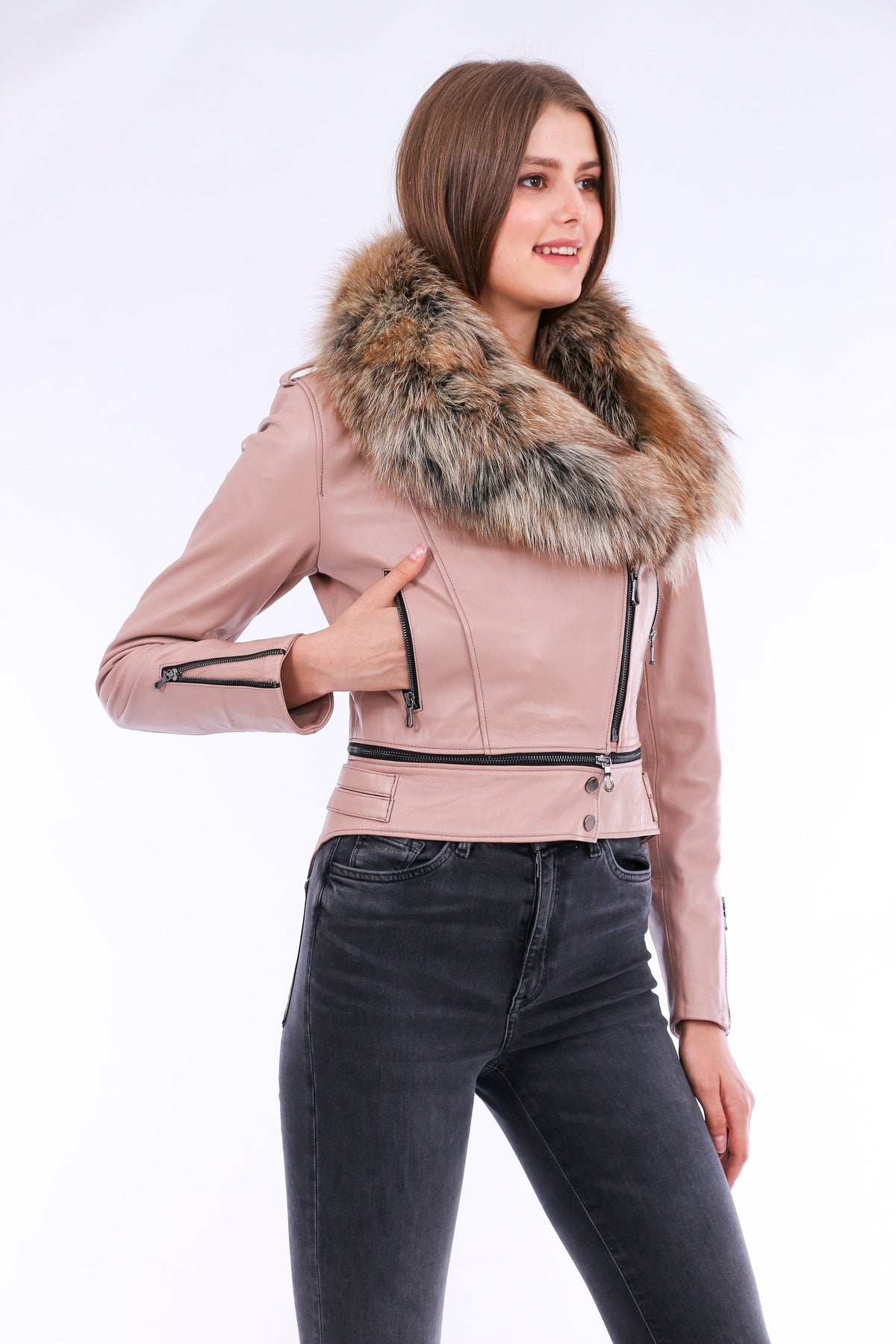 Buttagi Leather Biker Jacket - Pink