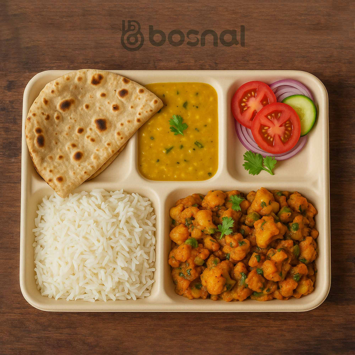 Bosnal - Sugarcane Bagasse Compostable 5-Compartment Food Trays - Case