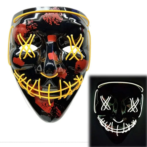LED Scary Grin Mask: Halloween Costume DJ Party Light Up Glow-in-the-Dark