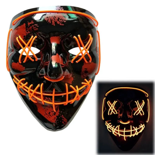 LED Scary Grin Mask: Halloween Costume DJ Party Light Up Glow-in-the-Dark