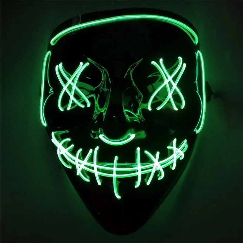 LED Scary Grin Mask: Halloween Costume DJ Party Light Up Glow-in-the-Dark