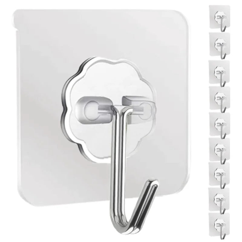 Transparent Self Adhesive Hooks 10 Pack Heavy Duty