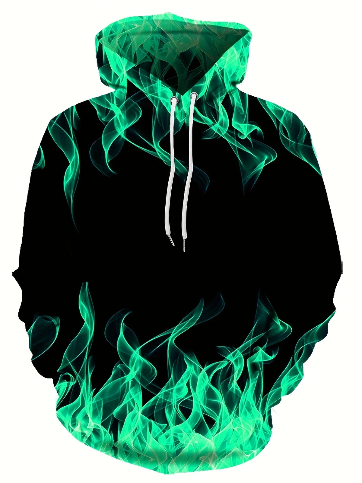 Green Flame 3D Print Pullover Hoodie