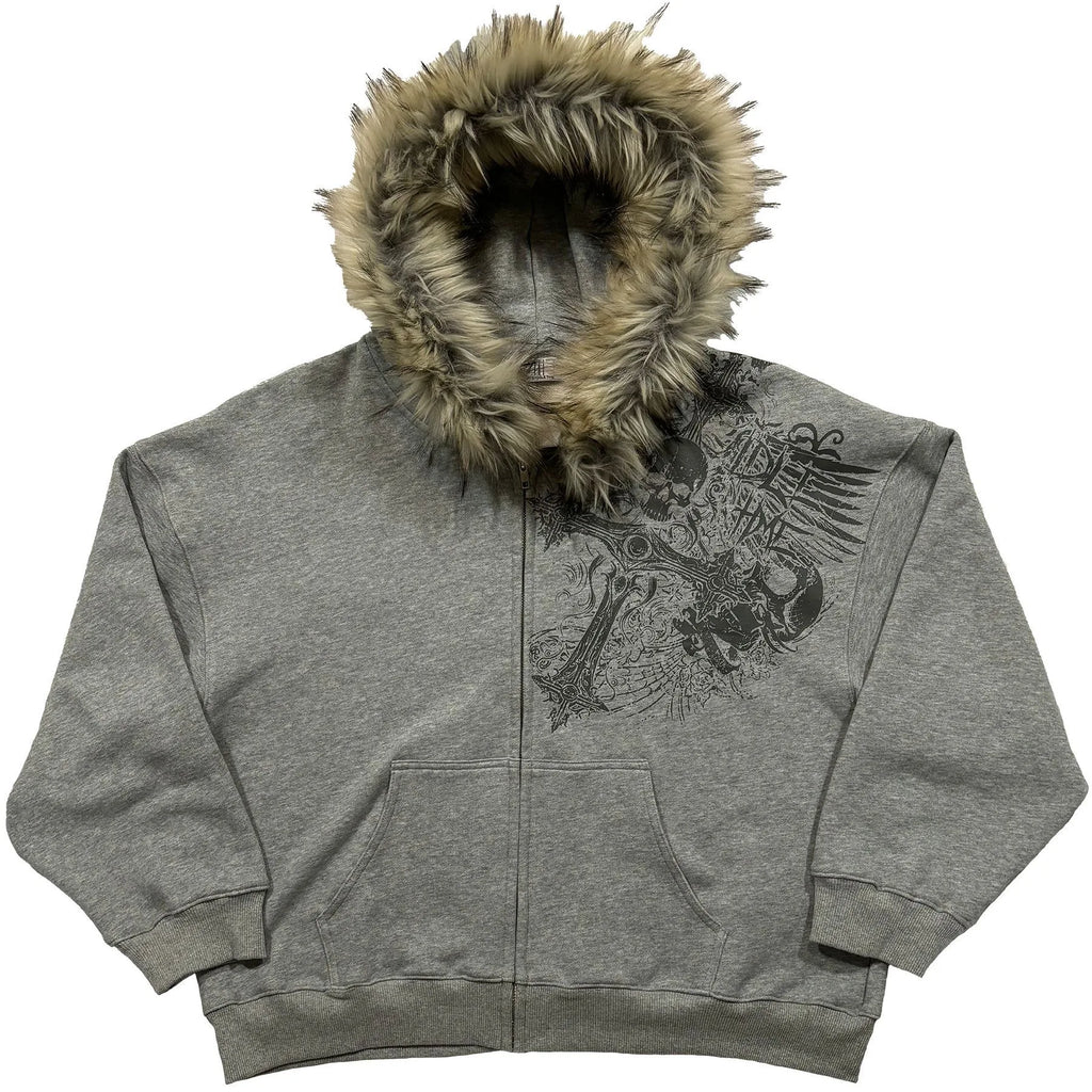 Men's Fur-Trim Zip-Up Hoodie Jacket
