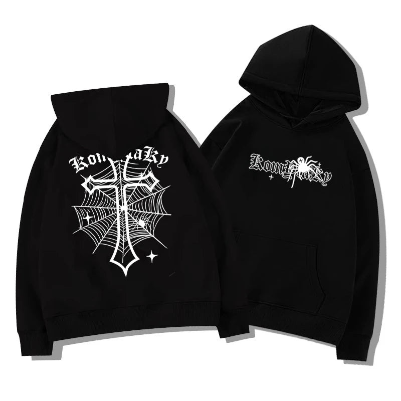 Spiderweb Cross Print Pullover Hoodie