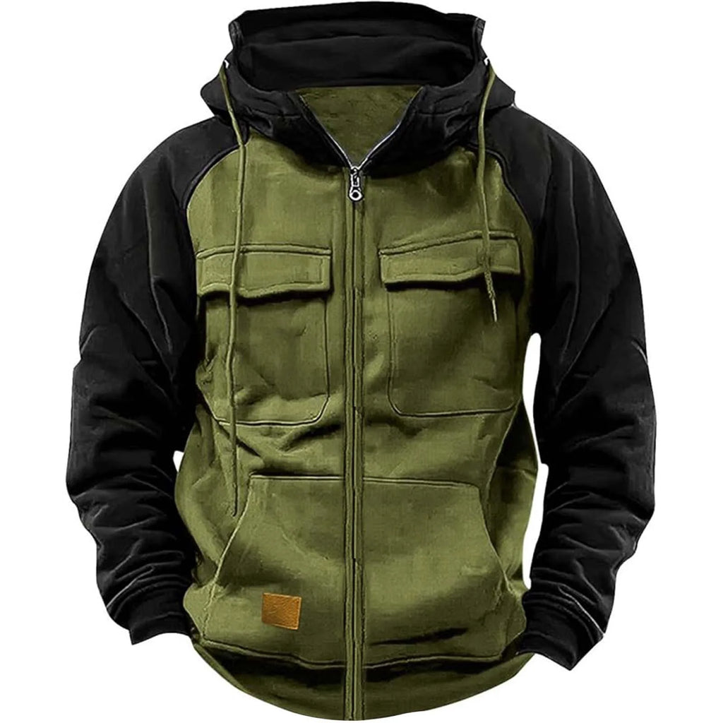 Men's Patchwork Multi-Pocket Zip Hoodie