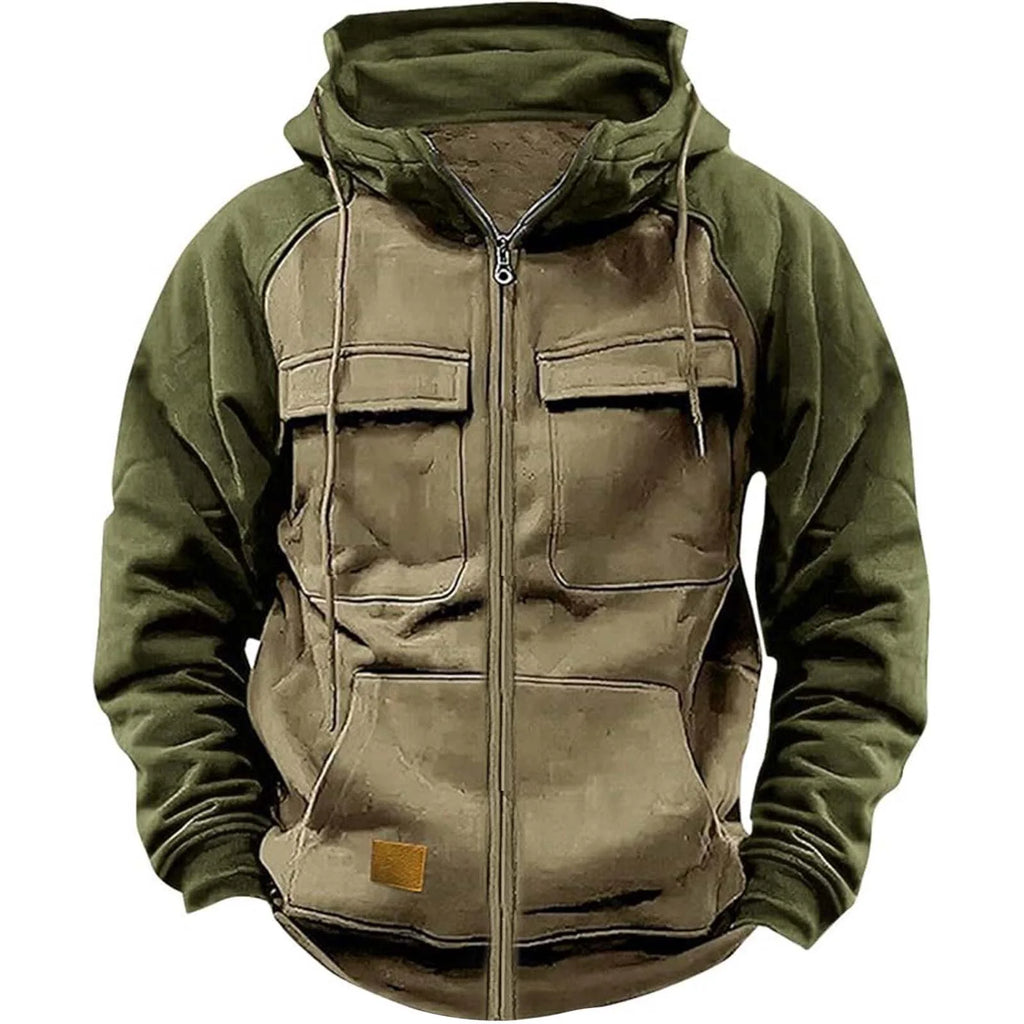 Men's Patchwork Multi-Pocket Zip Hoodie